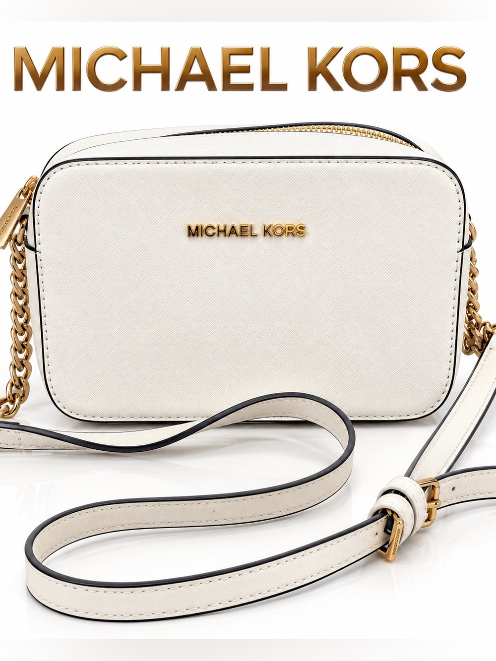 MICHAEL KORS White Saffiano Leather Crossbody Bag